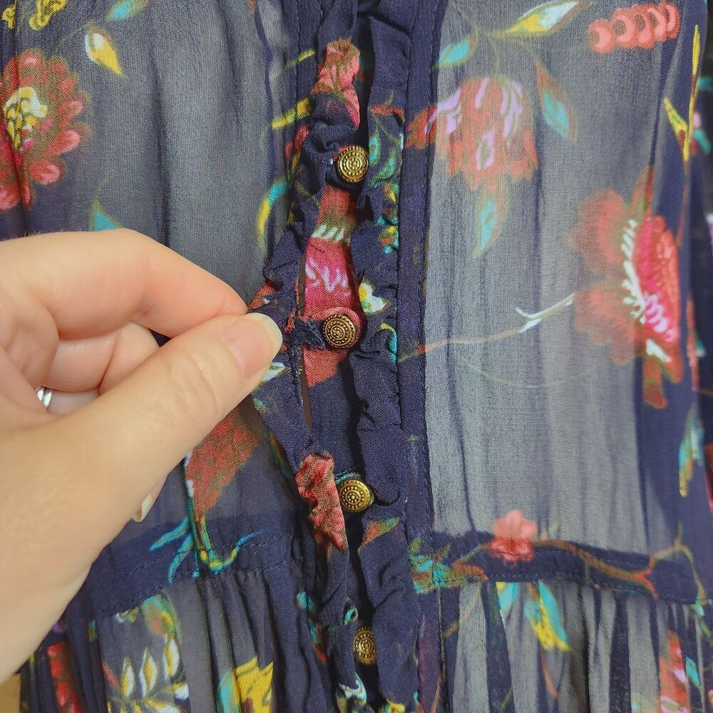 Anthropologie Salzburg Sheer Floral Tunic Boho Fairycore Puff Sleeve Blouse M - Picture 7 of 14